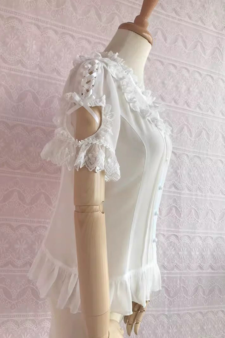 Sweet Lolita Chiffon Blouse - Puff Sleeve, Lace Trim, 2 Colors