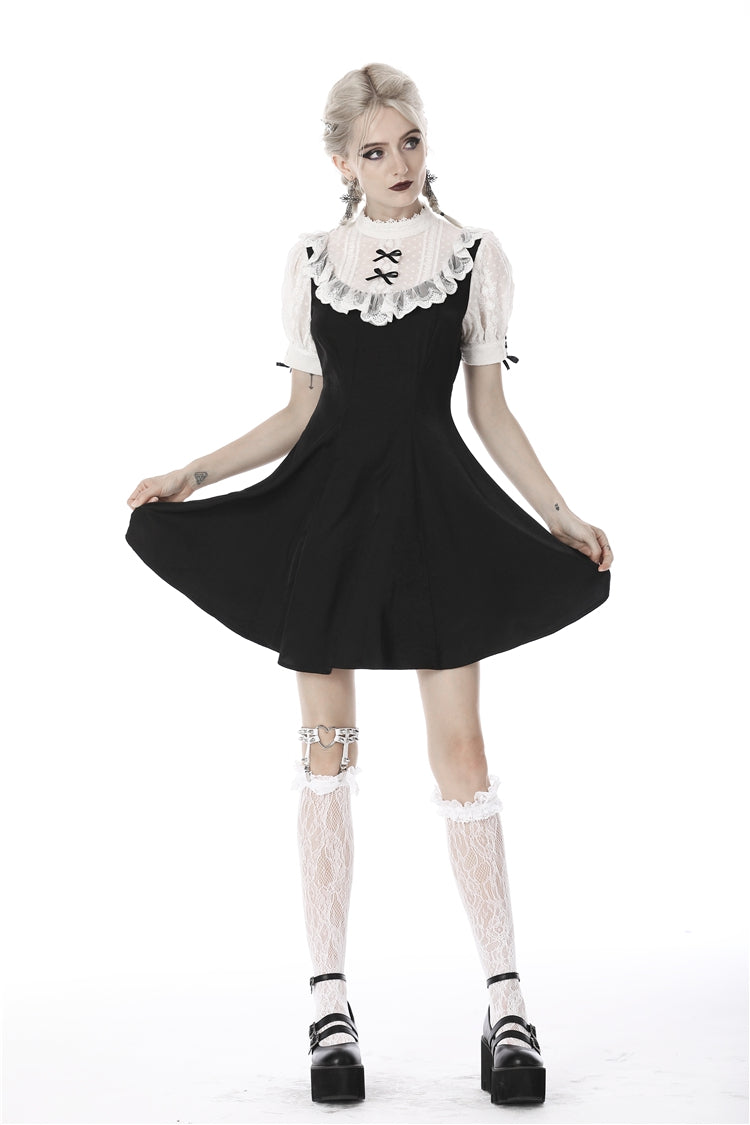 Stand Collar Short Sleeve Ruffled Gothic Lolita Doll Midi Dress