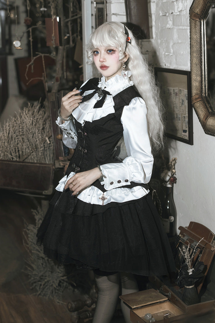 Black/White The Duke of Blood Multi-Layered Ruffled Bow Gothic Lolita Vest Skirt Set