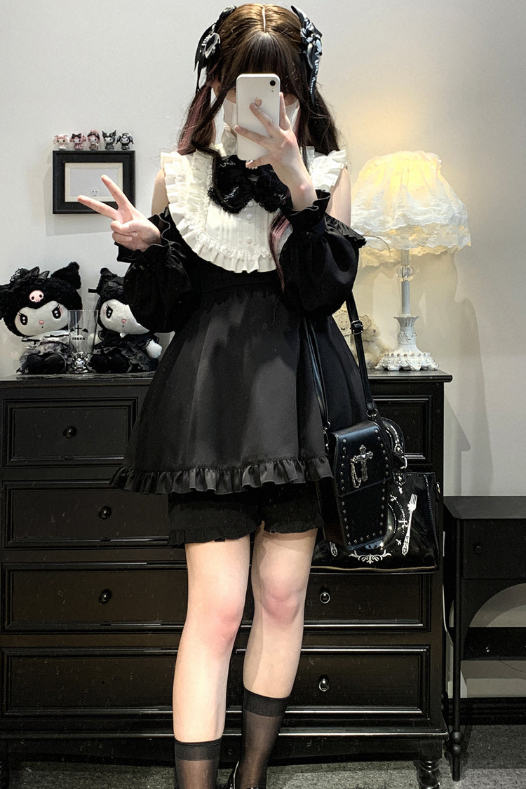 Rose Princess Off-Shoulder Gothic Jirai Kei Dress with Ruffle Bow