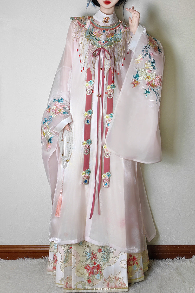 Pink Embroidered Collared Hanfu Ensemble