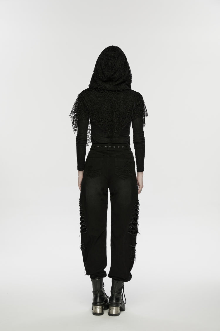 Decadent Denim Pants with Rips and Eyelets for Women