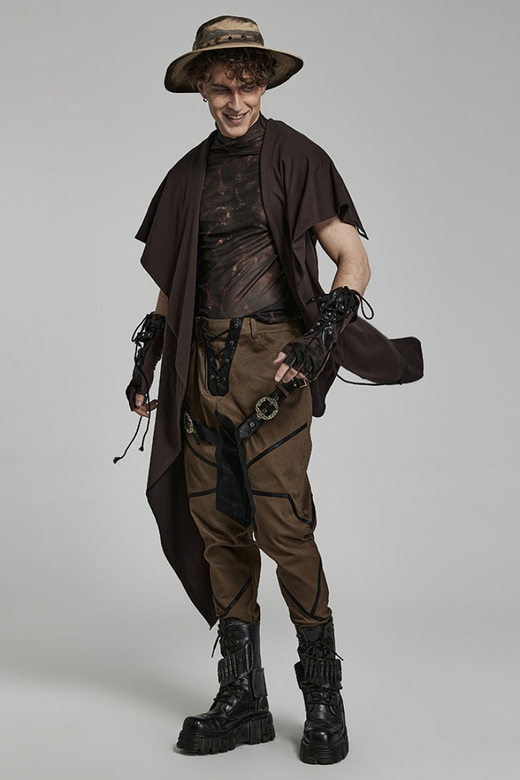 Steampunk Lace-Up Gloves with Rivet Print for Men in 2 Tones