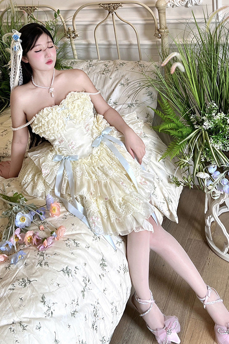 Lace Lolita Dress with Multi-Layer Ruffles, Bowknot, Dreamy Love