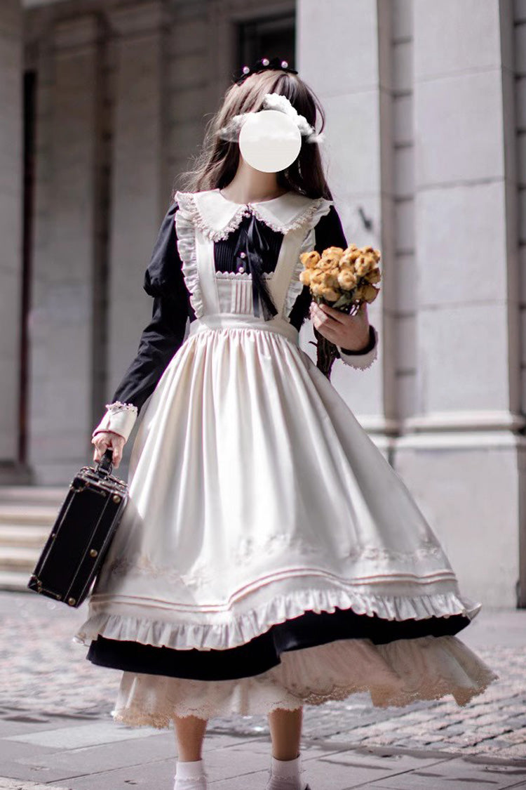 Black Doll Collar Long Sleeve Bow Classic Vintage Dress - Angelina