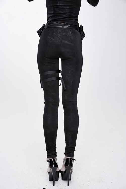 Punk Stretchy Fitted Women's Pants with Bags