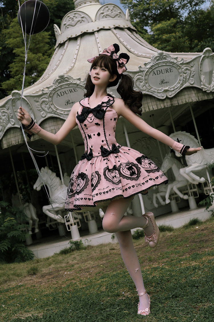 Pink Halterneck Sleeveless Embroidered Bow Sweet Dress - Sugar Bear