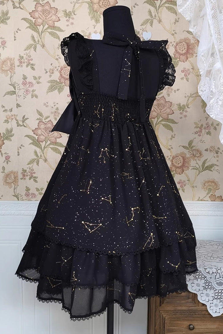 Black Triple-Layered Ruffled Bow Gothic Princess Lolita JSK