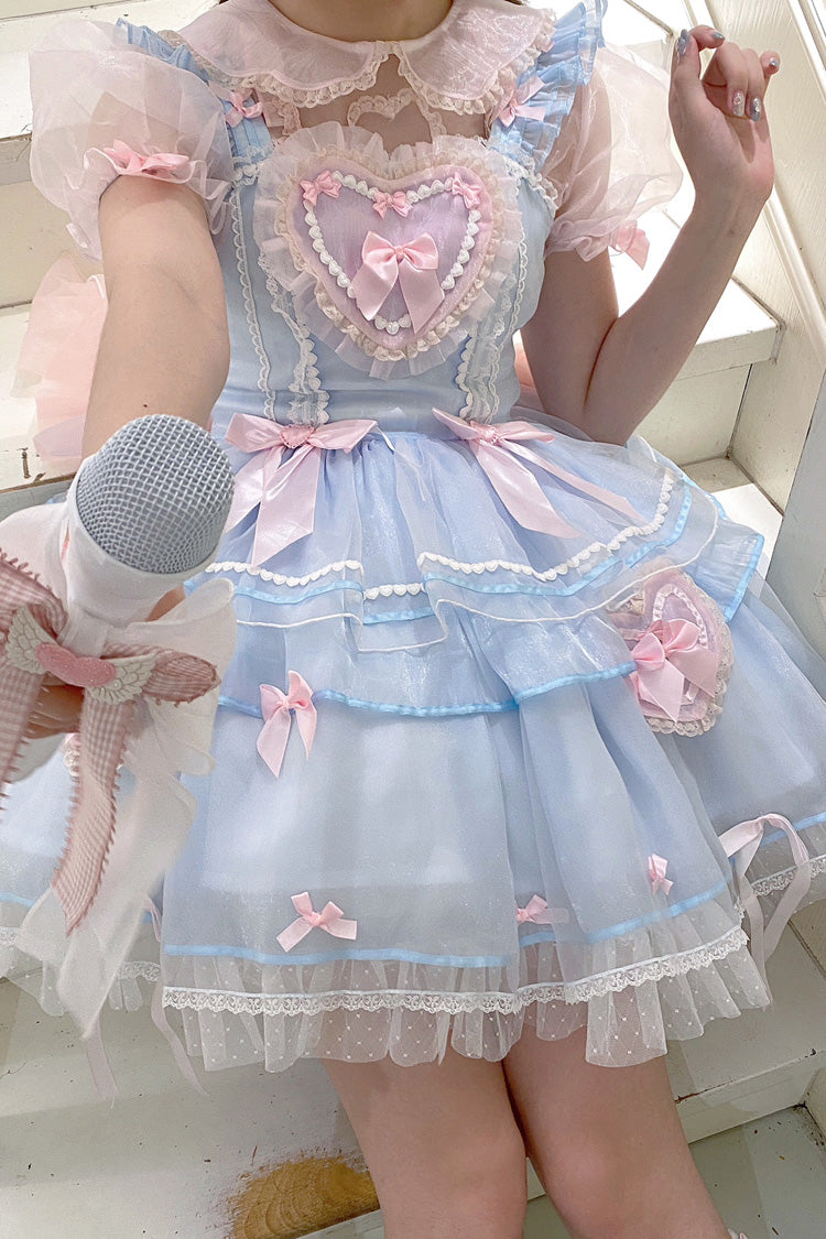 Blue Pink Love-Printed Lace Sweet Lolita Jumper Dress