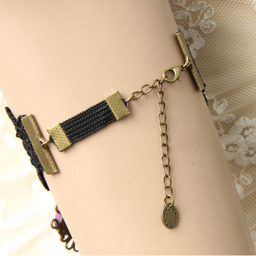 Gothic Lolita Retro Wedding Purple Rose Cross Black Lace Armband Bracelet