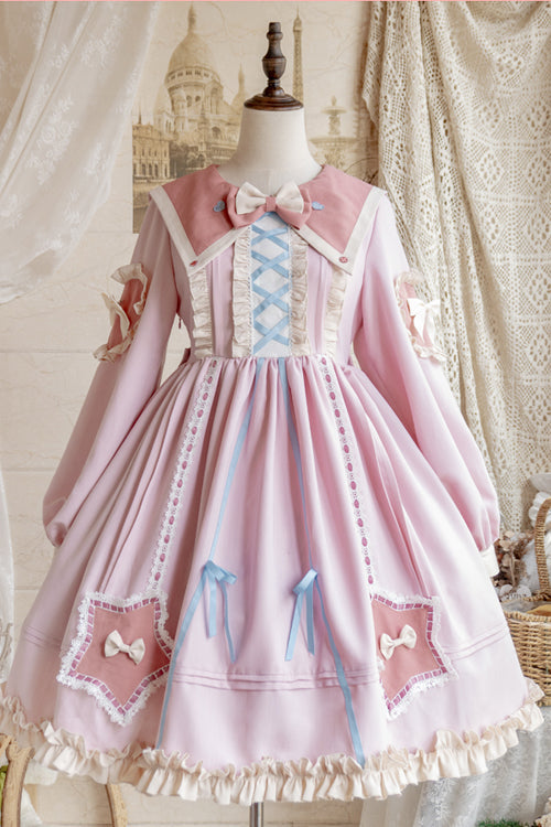 Pentagram Embroidered Lolita OP Dress - Chiffon Lantern Sleeve