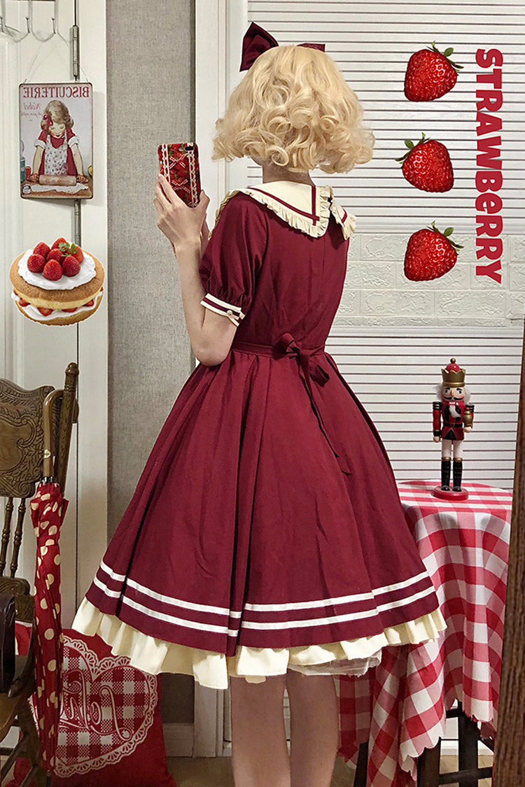 Navy Sailor Short Sleeve Sweet Lolita Dress with Whale Print