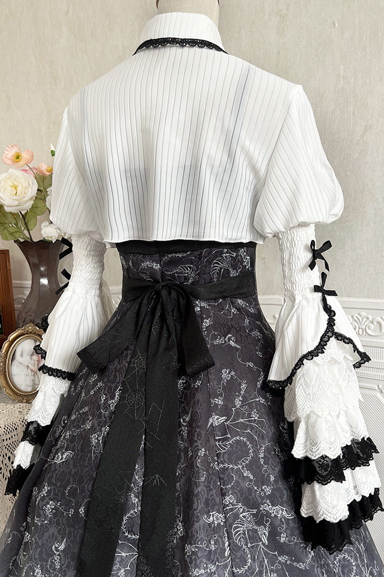 Black White Printed Bone Magic Ruffle Cardigan Lace Classic Gothic Princess Lolita Jsk Dress