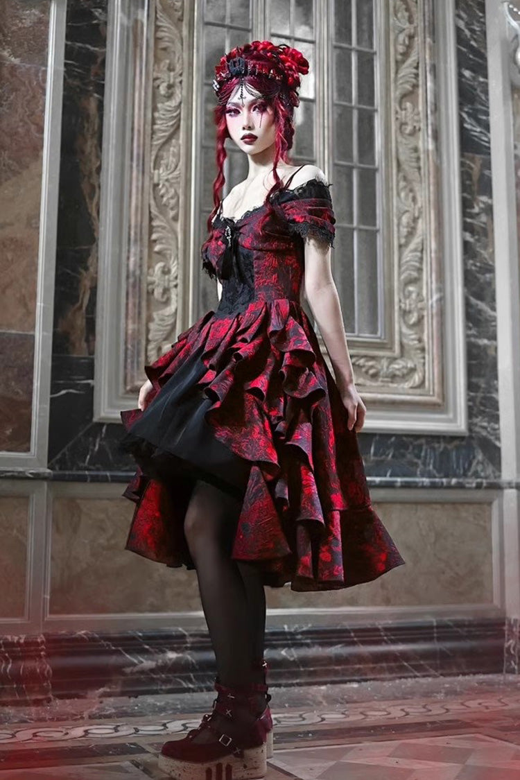 Crimson & Noir Hades Feast Print Ruffle Cardigan Lolita Dress