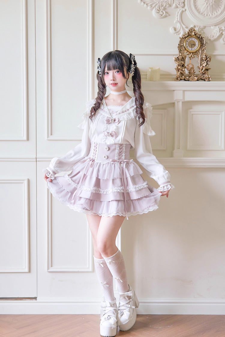 Printed Lace-Up Ruffle Skirt - Jirai Kei Fashion