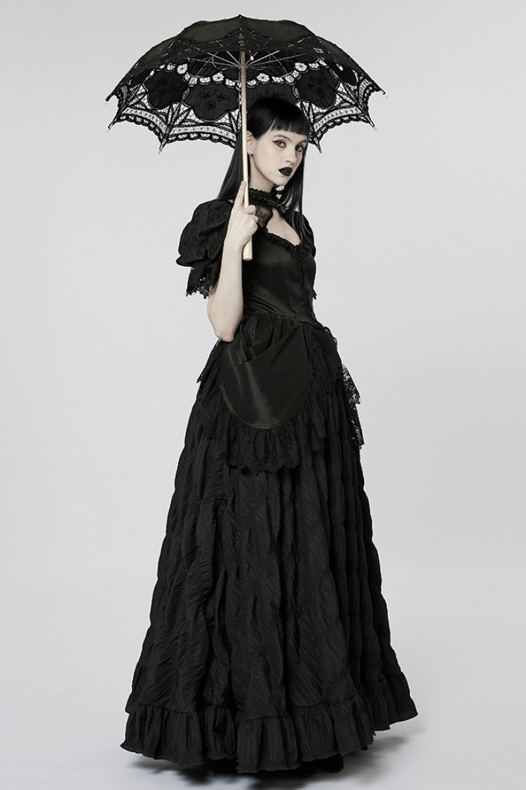 Gothic Lace Dress with Ruffled Sleeves and Stitching