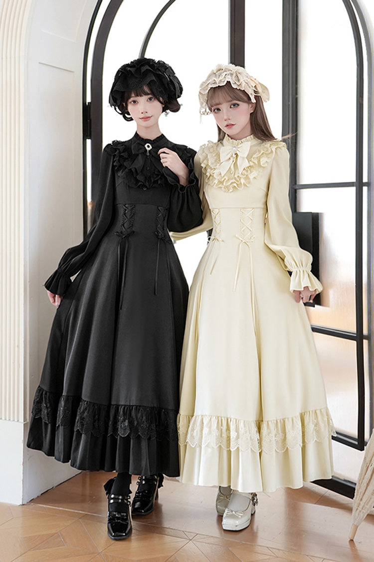 Letters Poems Day Night Stand Collar Long Sleeves Ruffle Bowknot Lace-Up Gothic Lolita Dress