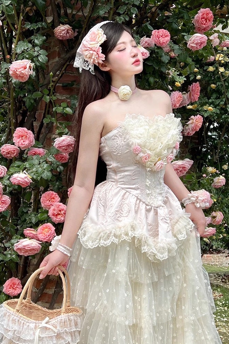 Rose Love Goddess Ruffle Lace Lolita Maxi Skirt Set