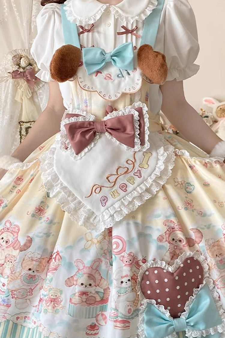 Multi Print Ruffle Bow Vintage Lolita Strap Dress