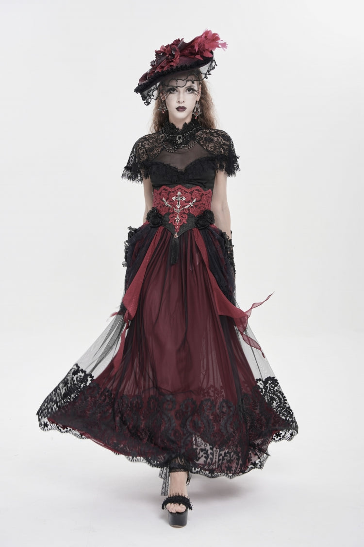 Crimson & Noir Embroidered Rose Underbust Corset with Lace Accents