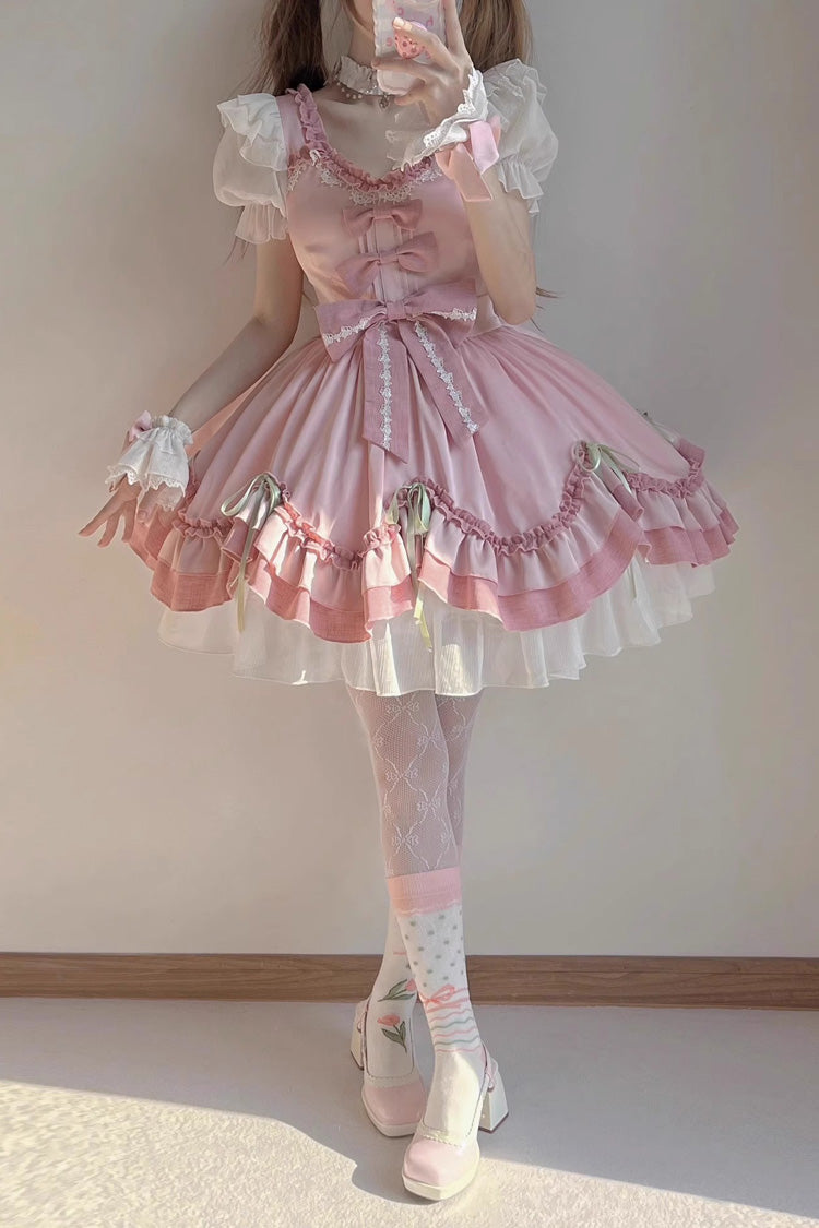 Blush & White Short-Sleeve Ruffled Bow Princess Sweet Lolita OP Gown