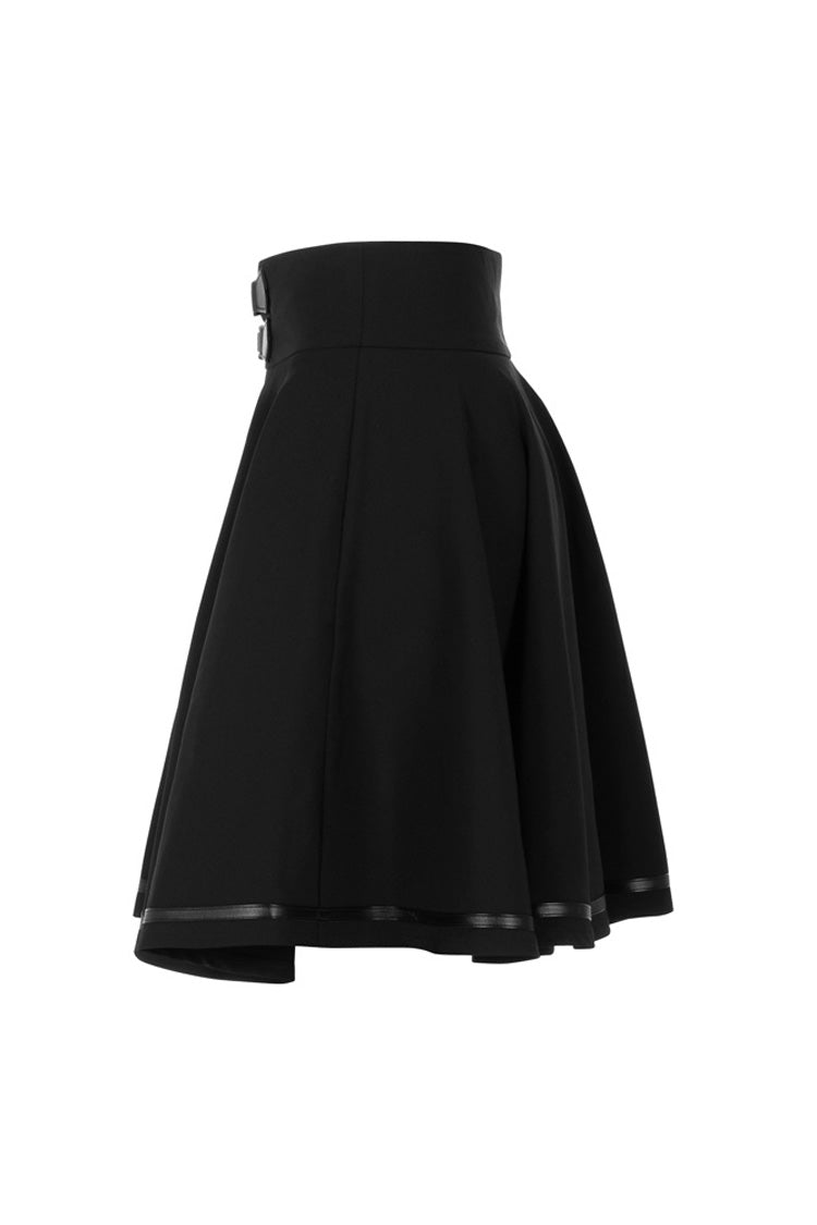 Steampunk Skirt with High Waist Belt for Women in Black