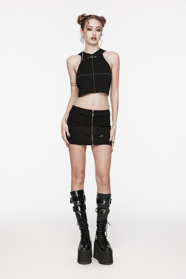 Mesh Zippered Eyelet Slim Punk Skirt for Women