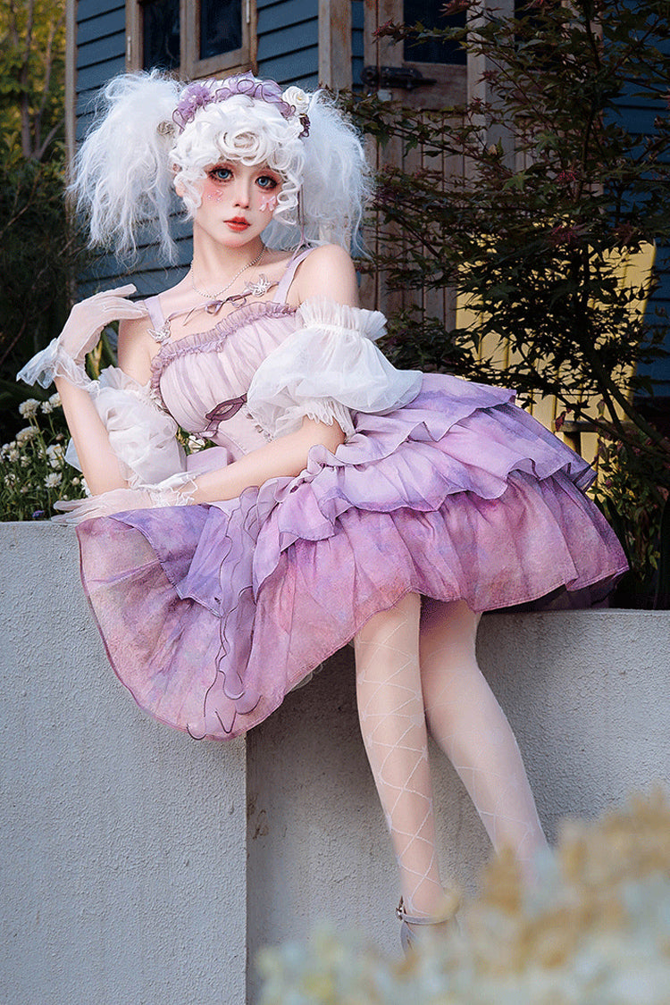 Purple Gradient Oil Painting JSK with Triple Ruffles