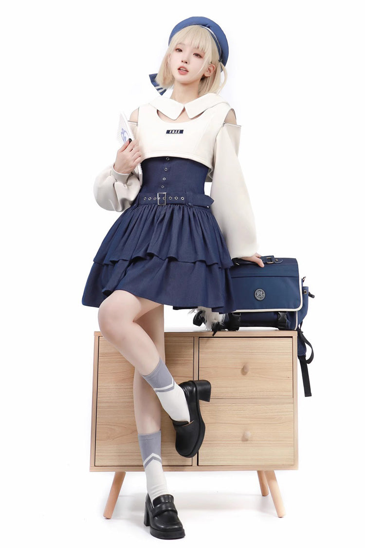 Navy Double Layer Ruffle Sweet Lolita JSK Dress