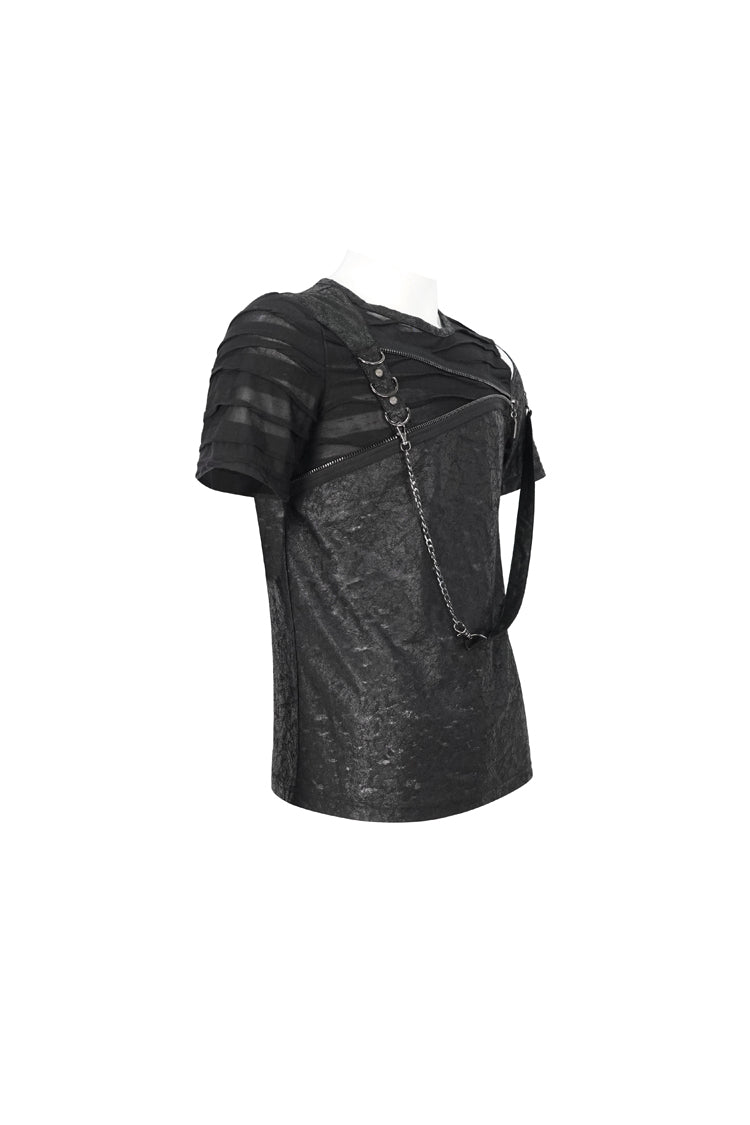 Obsidian Punk Tee with Zippered Chest and Asymmetric Neckline