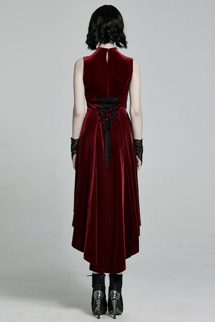 Sleeveless Lace-Up Mesh Stitching Gothic Dress