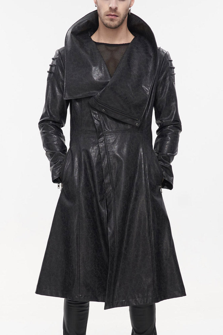 Slim Men's Long Coat with Oversized Collar, Thick Rope, Punk Style
