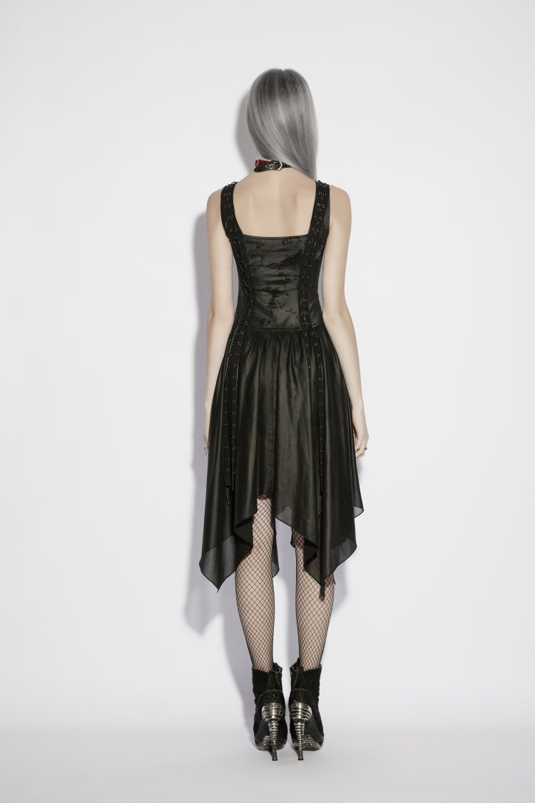 Off Shoulder Slim Irregular Zippered Eyelet Punk College Style Dress