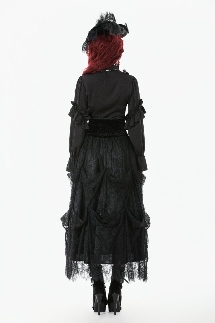 Gothic Sheer Blouse with Stand Collar and Lantern Sleeves