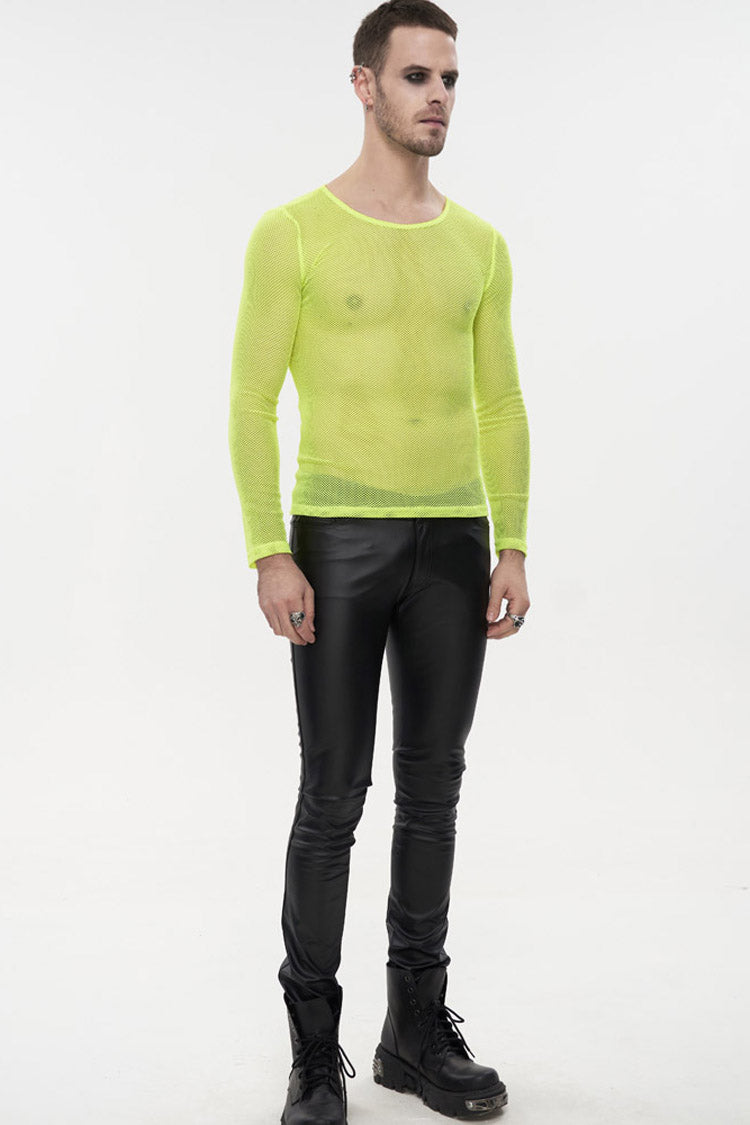 Yellow Gothic Mesh Shirt with High Neck, Long Sleeves