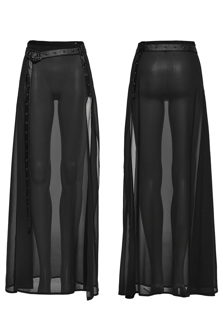 Gothic Belted Skirt with Rivet Accents in Black