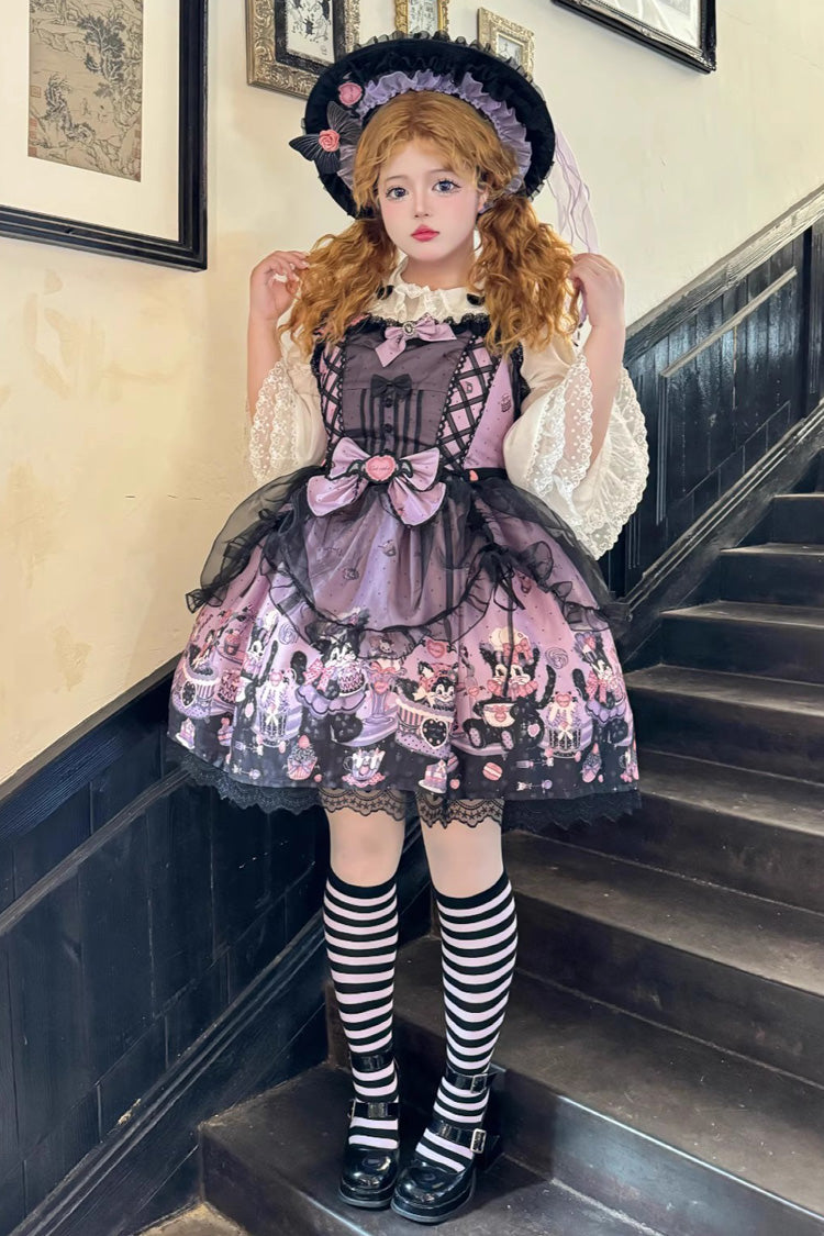 Devil Cat Violet Ruffle Bowknot Lace Gothic JSK Dress Plus Size - Devil Cat