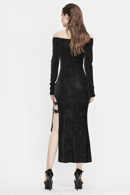 Side High-Slit Slim Fit Long Punk Dress with Choker