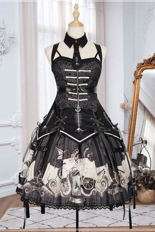 Pirate Ship Print Gothic Lolita JSK Dress Full Set