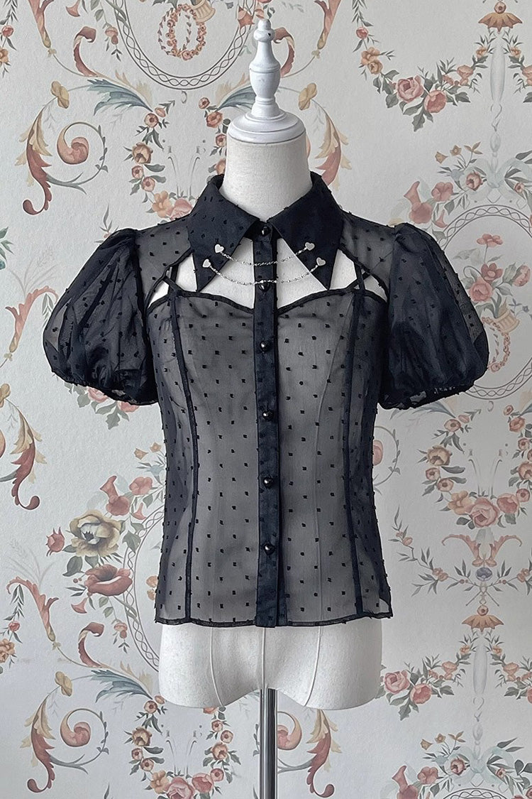 Gothic Lolita Blouse with Puff Sleeves Chain and Print