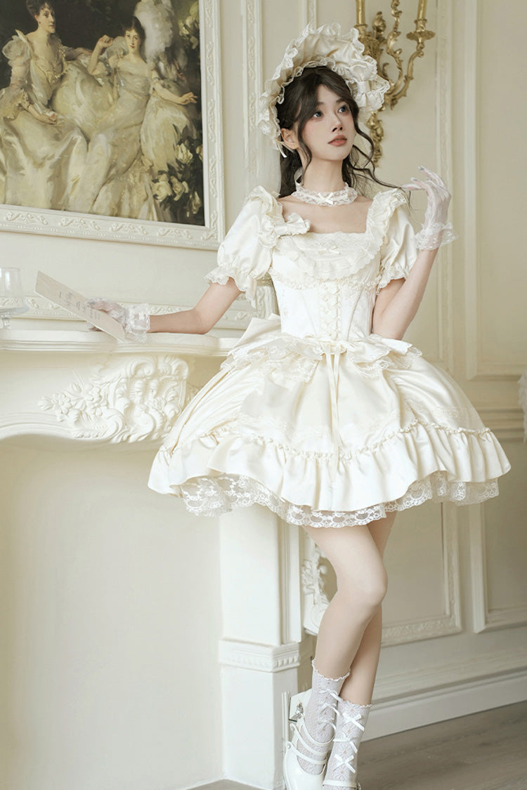 Ivory Square Neck Ruffle Bridal Bow Elegant Gown