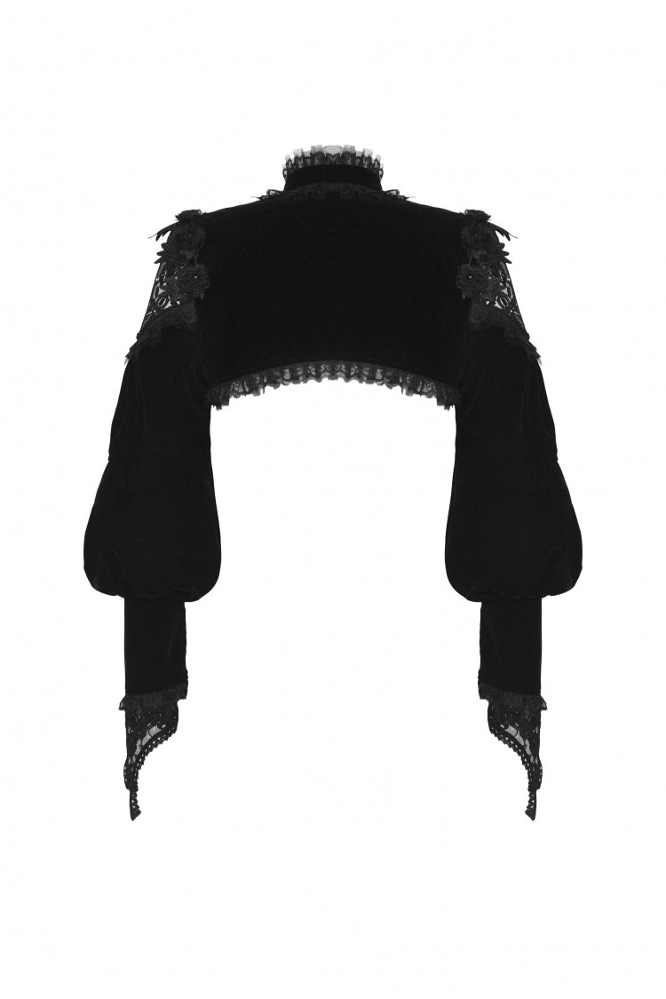 Jet-Black Gothic Cape with Velvet Panels and Lantern Sleeves