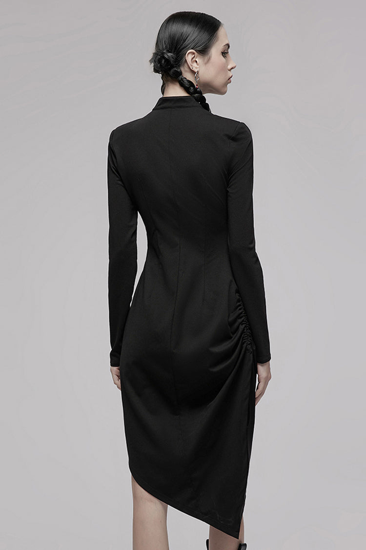 Improved Cheongsam Pointed Hem Drawstring Collar Long Sleeve Punk Dress