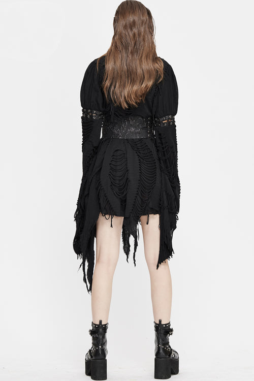 Asymmetric Mesh Unedged Punk Dress with Belt