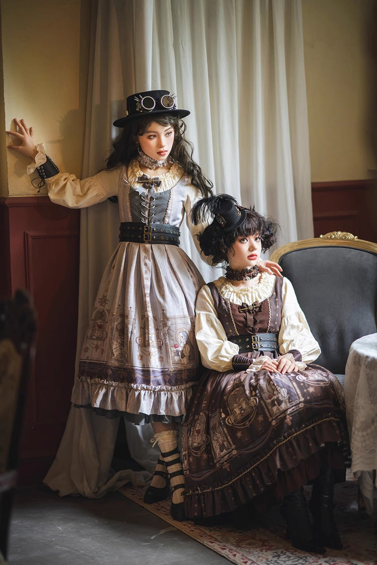 Lantern-Sleeved Lolita Dress with Ruffled Demon Print
