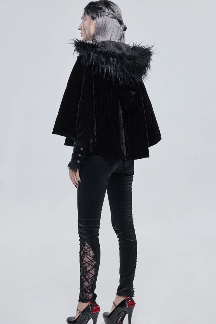 Gothic Velvet Shawl with Crescent Pendant, Zipper, Short Warm Cut