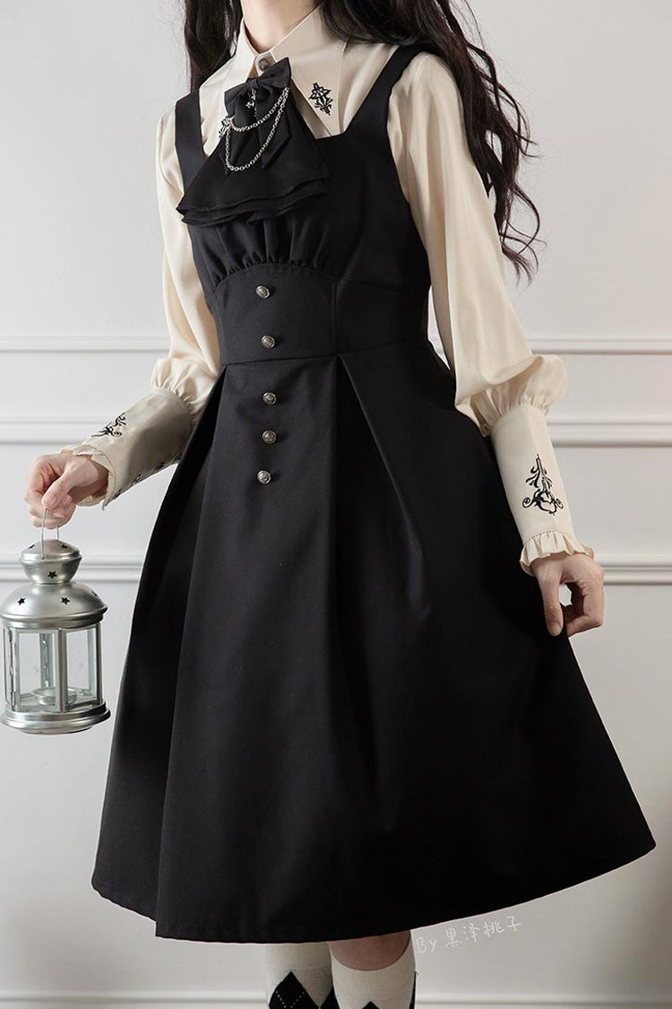 Gothic Lolita Dress with Metal Buttons and Raven Magic Theme
