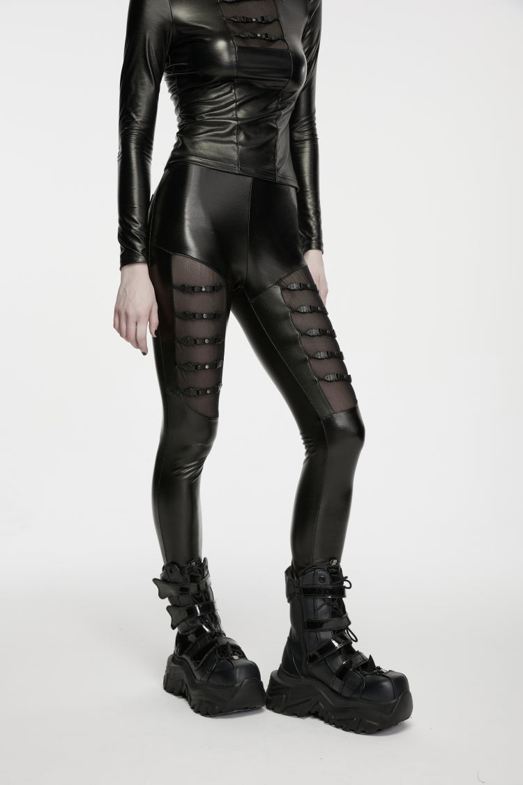 Slim Fit Buckled Eyelet Punk Leggings for Women