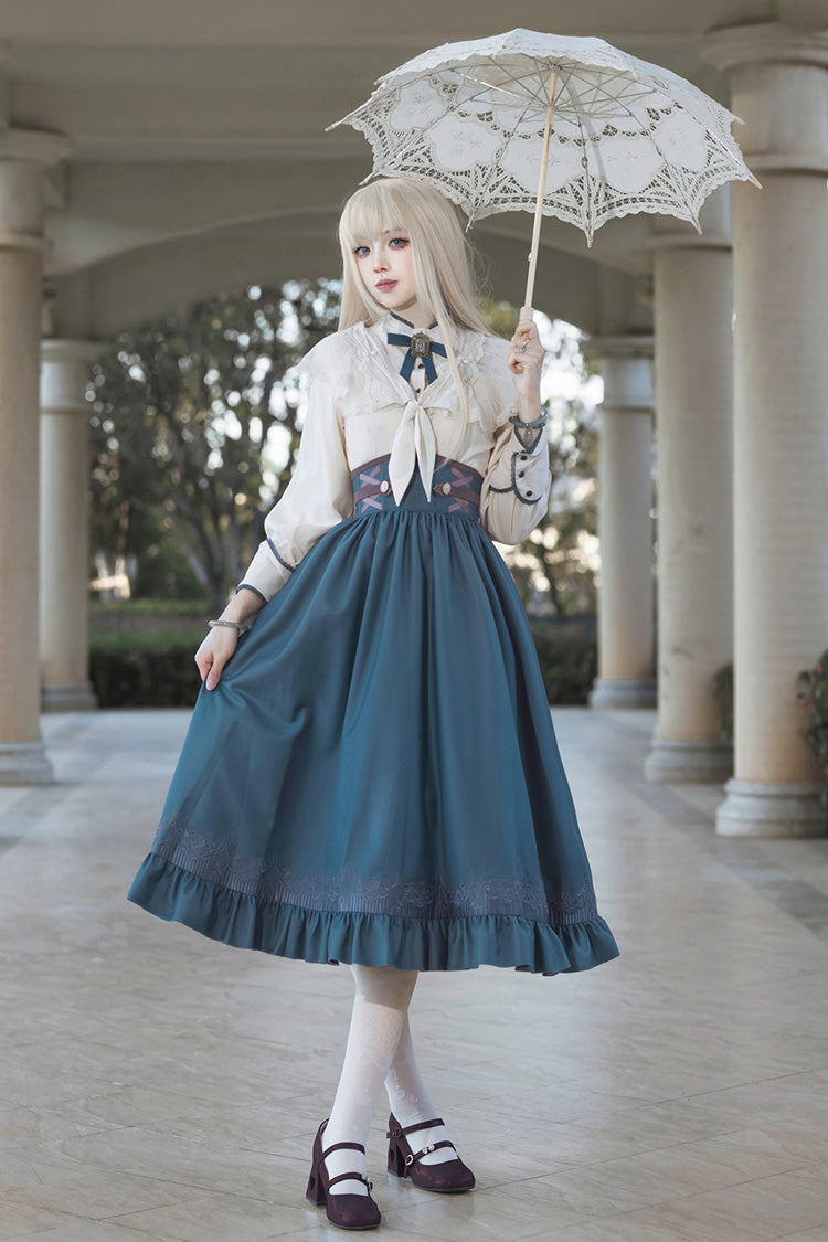 Sapphire Lace-Up Embroidered Sweet Elegant Lolita Skirt with Ruffle