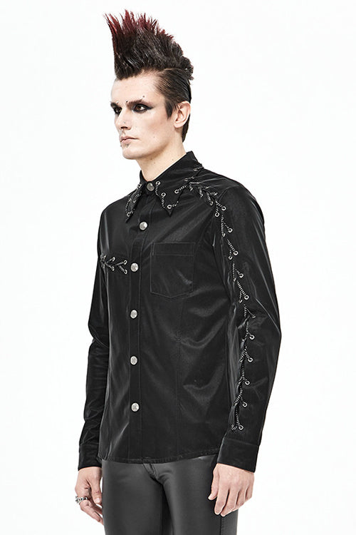 Men's Punk Drawstring Blouse in Charcoal Black